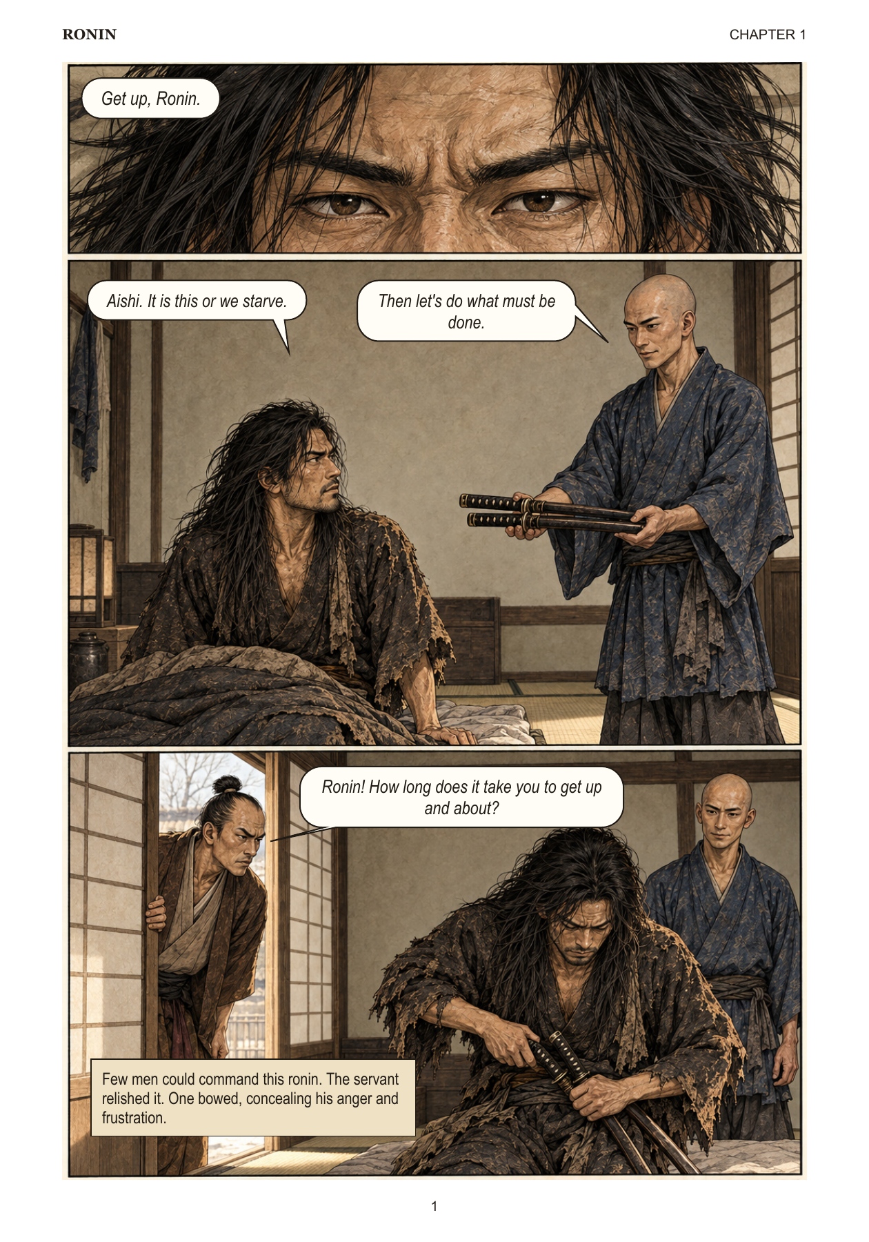 Opening page: One and Aishi are called to work for a merchant.